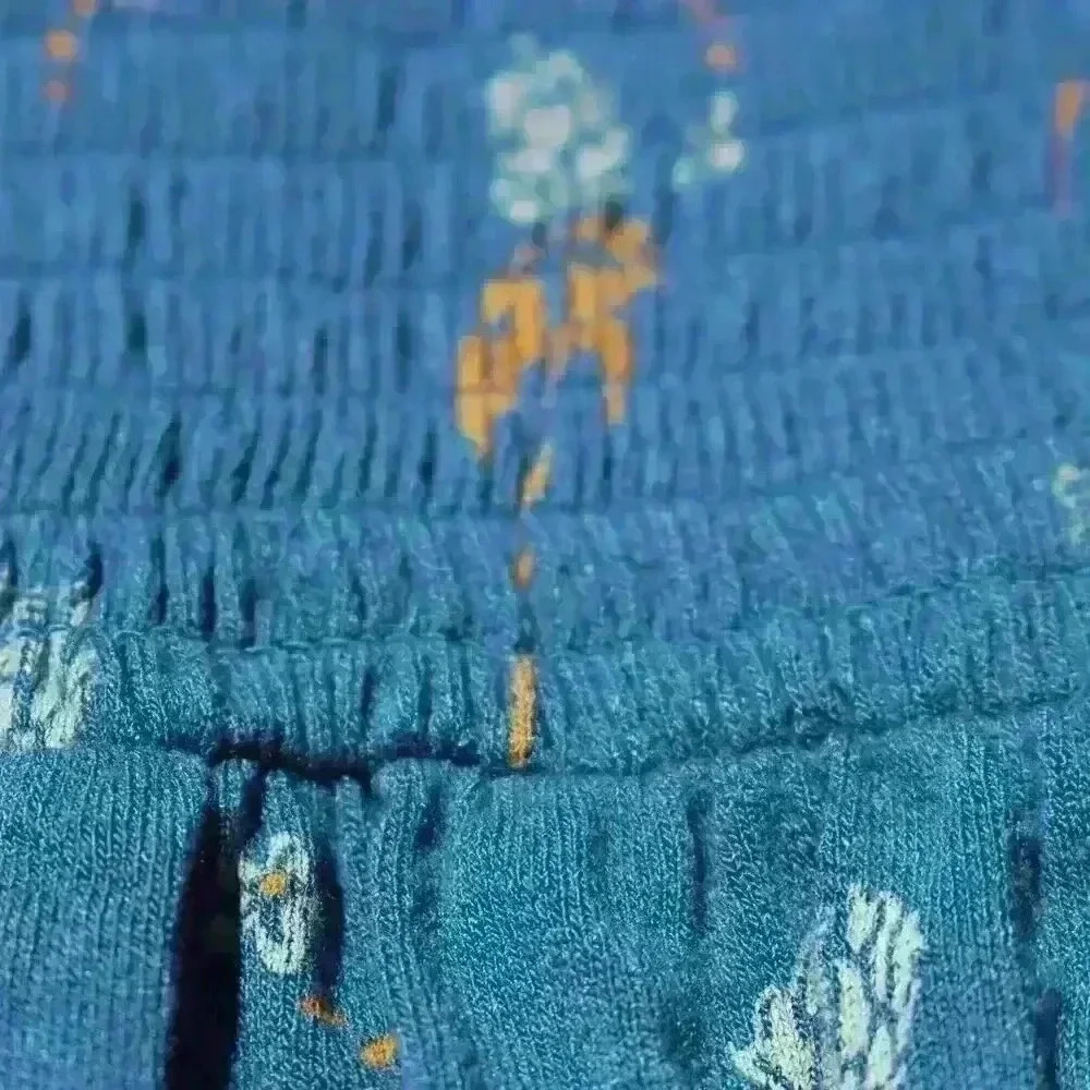 FREE PEOPLE Teal Floral Off The Shoulder Smock Wide Sleeve Shirt Top Women Small - Picture 8 of 10